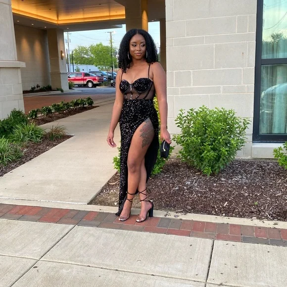 Diva Boutique Black Sequin High Slit Dress - Picture 6 of 12